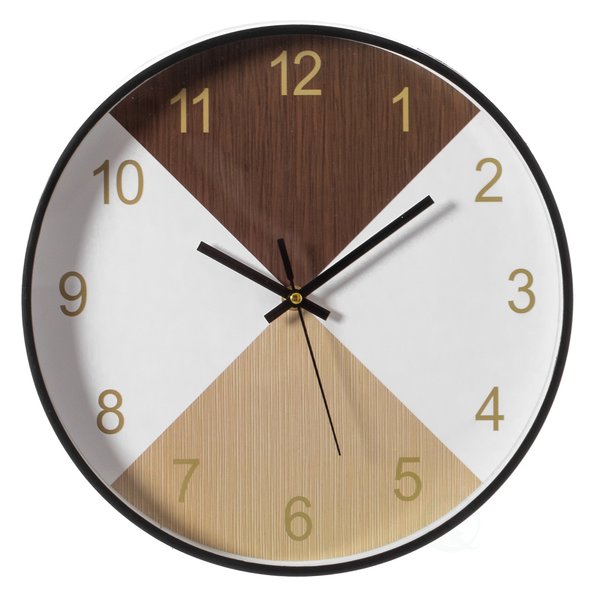 Quickway Imports Decorative Modern Round Wood- Looking Plastic Wall Clock for Living Room, Kitchen, or Dining, Oak QI004142.MC